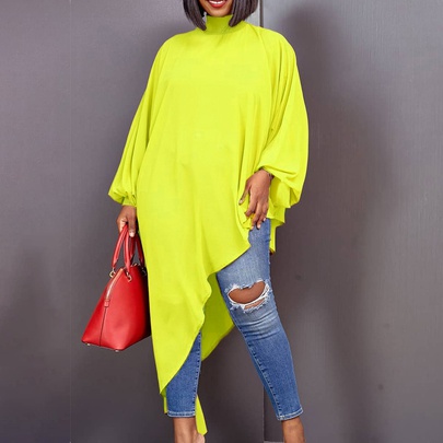 Women's Irregular Skirt Fashion Turtleneck Long Sleeve Solid Color Maxi Long Dress Street