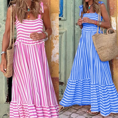 Women's Swing Dress Casual Printing Sleeveless Stripe Maxi Long Dress Daily