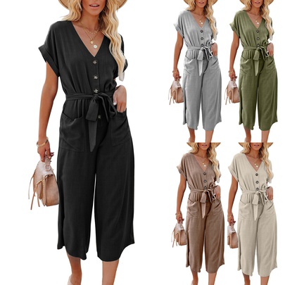 Women's Daily Casual Solid Color Full Length Printing Jumpsuits