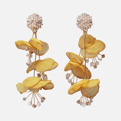 1 Pair Fashion Flower Cloth Handmade Rhinestones Women's Drop Earrings