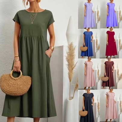 Women's Vintage Style Round Neck Patchwork Sleeveless Solid Color Maxi Long Dress Street
