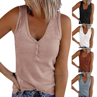 Women's Tank Tops Button Fashion Solid Color