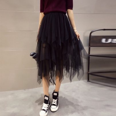 Summer Fashion Solid Color Polyester Knee-length Skirts