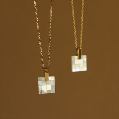 Simple Style Square Titanium Steel Plating Shell Pendant Necklace