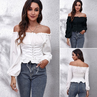 Women's Chiffon Shirt Long Sleeve Blouses Pleated Casual Fashion Solid Color