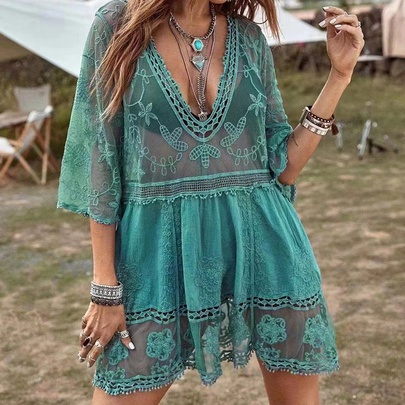 Women's Sexy Solid Color Hollow Out Cover Ups