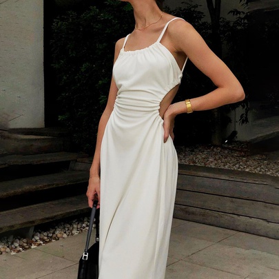 Women's Sheath Dress Chiffon Dress Simple Style Collarless Backless Sleeveless Solid Color Midi Dress Holiday Outdoor Daily