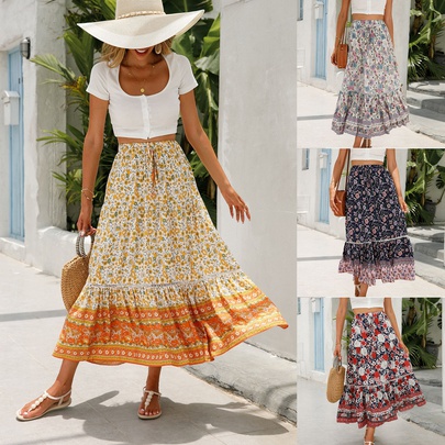 Summer Casual Flower Spandex Midi Dress Skirts