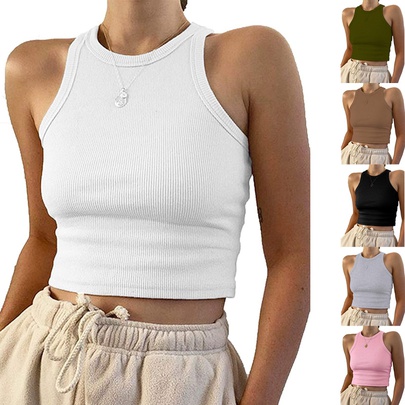 Women's Wrap Crop Top Vest Tank Tops Casual Solid Color