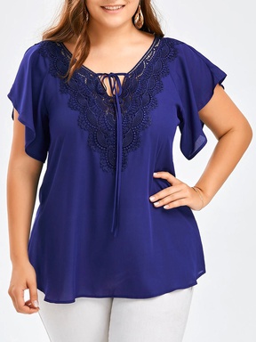 Basic Classic Style Simple Solid Color Spandex Polyester Chiffon Patchwork Lace T-shirt Chiffon Shirt