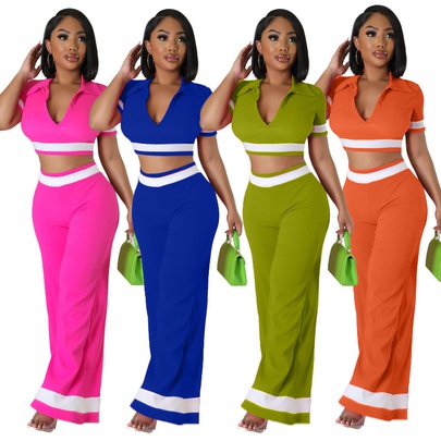 Women's Casual Solid Color Spandex Polyester Patchwork Pants Sets