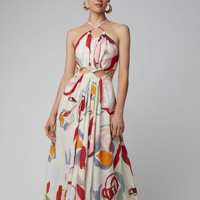 Women's Regular Dress Simple Style Halter Neck Printing Sleeveless Printing Maxi Long Dress Daily