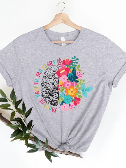 Women's T-shirt Short Sleeve T-shirts Printing Casual Letter Colorful Flower