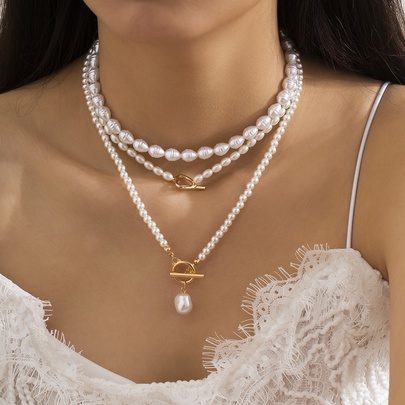 Casual Retro Commute Irregular Round Heart Shape Artificial Pearl Alloy Women's Bracelets Necklace