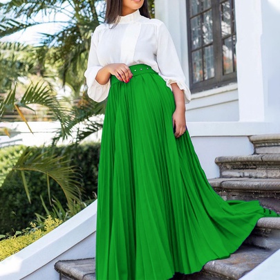 Summer Spring Fashion Solid Color Spandex Polyester Maxi Long Dress Skirts