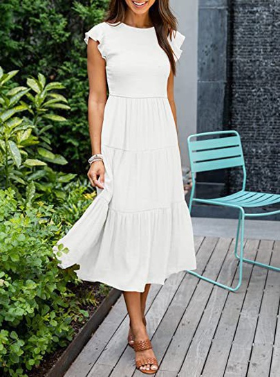 Women's A-line Skirt Bohemian Round Neck Sleeveless Solid Color Midi Dress Outdoor Date