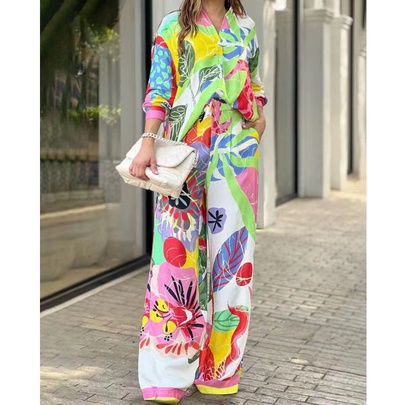 Women's Casual Plant Flower Polyester Printing Pants Sets