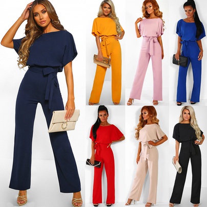 Women's Daily Basic Solid Color Full Length Patchwork Jumpsuits