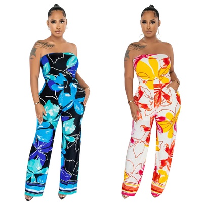 Women's Daily Streetwear Flower Full Length Printing Pocket Jumpsuits