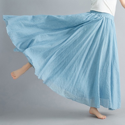 Summer Casual Solid Color Polyester Maxi Long Dress Skirts