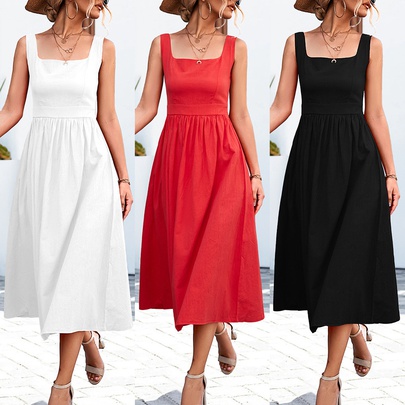 Women's Strap Dress Simple Style Collarless Backless Sleeveless Solid Color Maxi Long Dress Daily