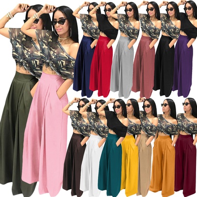 Women's Daily Vacation Solid Color Full Length Pleated Wide Leg Pants