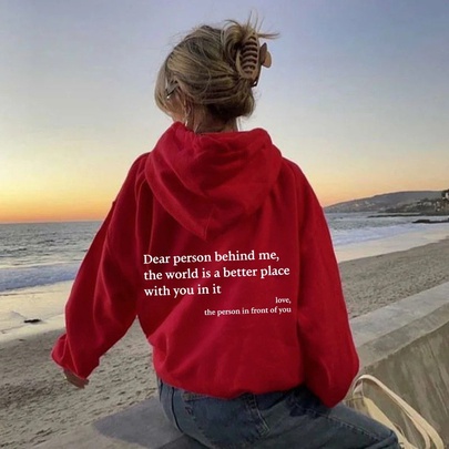 Women's Hoodie Long Sleeve Hoodies & Sweatshirts Printing Pocket Casual Slogan