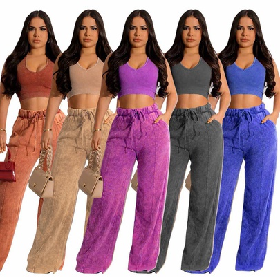 Women's Streetwear Solid Color Polyester Patchwork Pants Sets