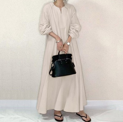 Women's Regular Dress Simple Style V Neck Patchwork Long Sleeve Solid Color Maxi Long Dress Street