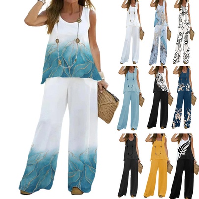 Women's Vacation Gradient Color Spandex Polyester Printing Pants Sets