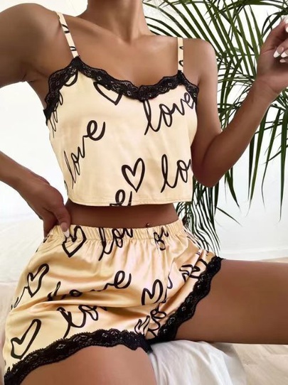 Women's Sexy Letter Polyester Satin Printing Shorts Sets