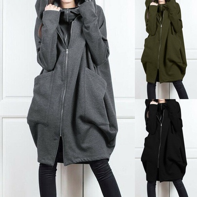 Women's Simple Style Solid Color 2 In 1 Patchwork Zipper Coat