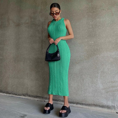 Women's A-line Skirt Streetwear Round Neck Sleeveless Solid Color Midi Dress Street