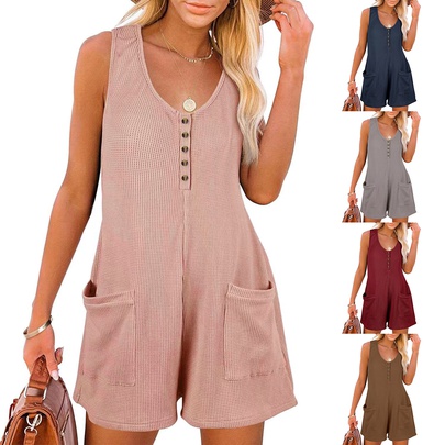Women's Street Casual Solid Color Shorts Patchwork Rompers