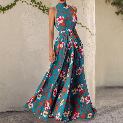 Women's Regular Dress Casual Vacation Halter Neck Printing Sleeveless Flower Maxi Long Dress Daily