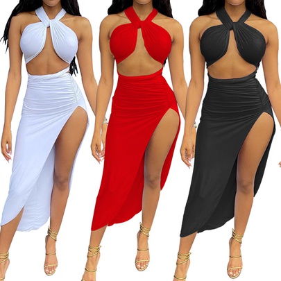 Women's Sexy Solid Color Polyester Skirt Sets