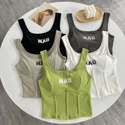 Women's Vest Tank Tops Patchwork Washed Backless Casual Elegant Sexy Letter Splicing Solid Color