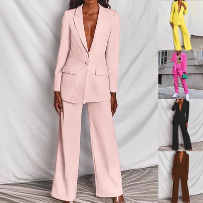 Women's Elegant Solid Color Polyester Blazer Suits