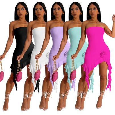 Women's Irregular Skirt Streetwear Boat Neck Patchwork Sleeveless Solid Color Midi Dress Daily