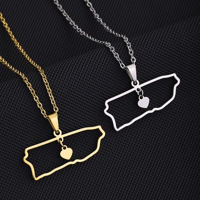 Stainless Steel 18K Gold Plated Casual Simple Style Plating Hollow Out Map Heart Shape None Pendant Necklace Long Necklace