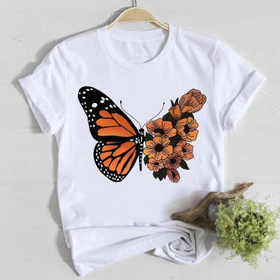Women's T-shirt Short Sleeve T-shirts Printing Casual Classic Style Butterfly