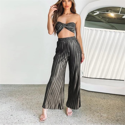 Women's Streetwear Solid Color Polyester Pants Sets