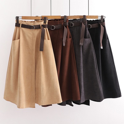 Summer Vacation Solid Color Cotton Blend Polyester Knee-length Skirts