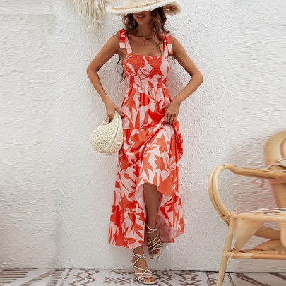 Women's Sheath Dress Simple Style Collarless Printing Sleeveless Solid Color Maxi Long Dress Daily
