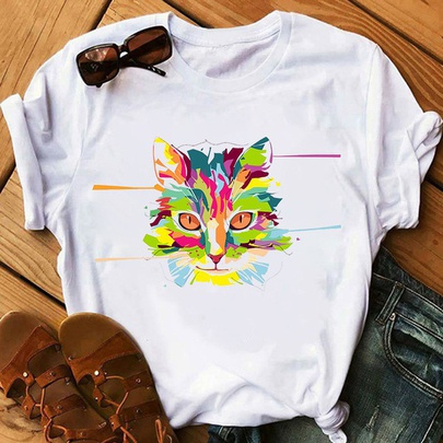 Women's T-shirt Short Sleeve T-shirts Printing Casual Cat