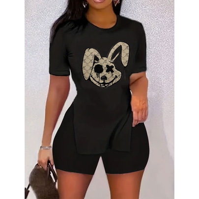 Women's Casual Animal Polyester Shorts Sets