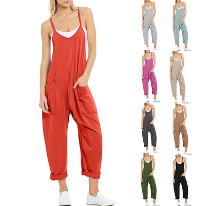 Women's Street Streetwear Solid Color Full Length Pocket Jumpsuits
