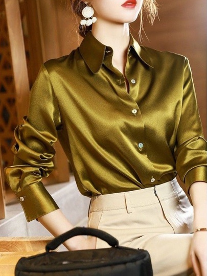 Women's Blouse Long Sleeve Blouses Patchwork Washed Button Elegant Sexy Solid Color