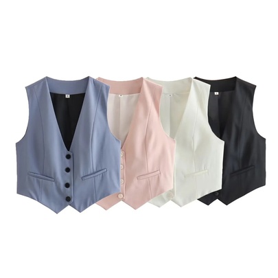 Women's Vest Sleeveless Tank Tops Pocket Streetwear Solid Color