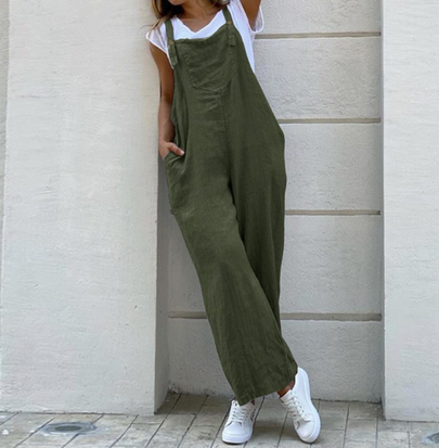 Women's Street Vintage Style Solid Color Full Length Casual Pants Jumpsuits